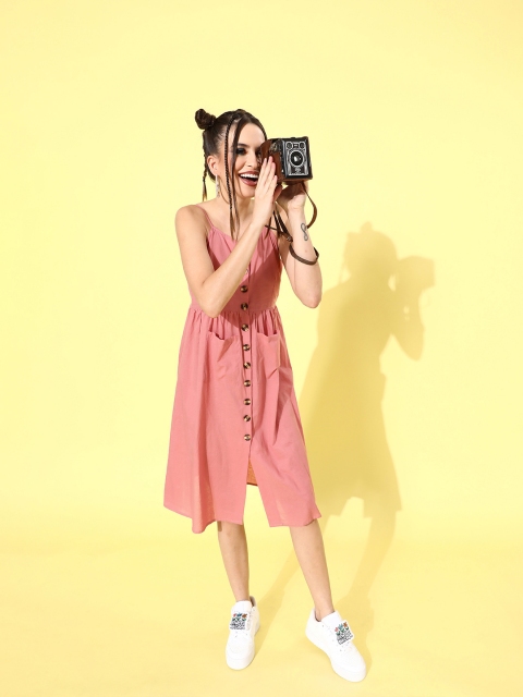 

HERE&NOW Women Pretty Pink Solid Noughties Spaghetti Dress