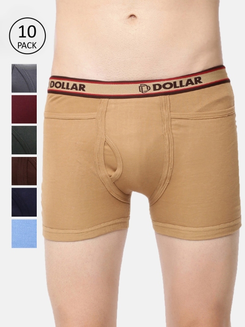 

Dollar Bigboss Men Pack of 10 Assorted Solid Pure Cotton Trunks MBTR-05-R2-SPCD