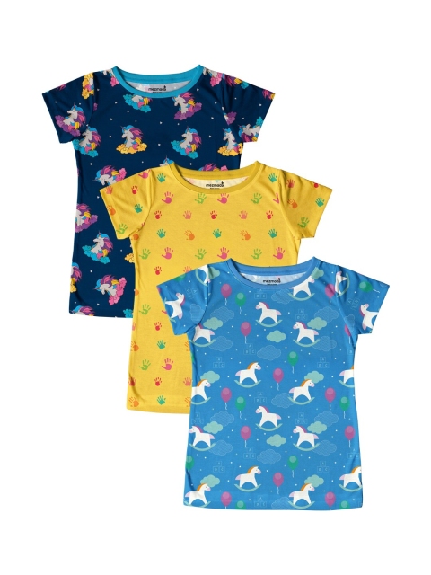 

mezmoda Girls Pack Of 3 Printed Round Neck T-shirt, Blue