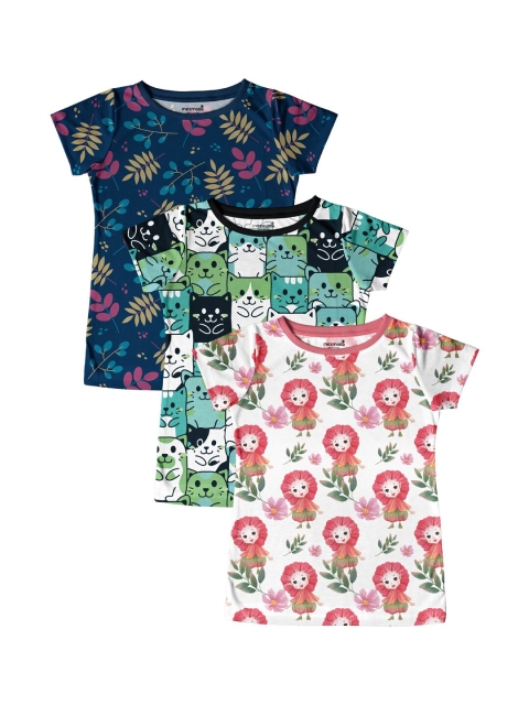 

mezmoda Girls Pack Of 3 Printed Round Neck T-shirt, Green