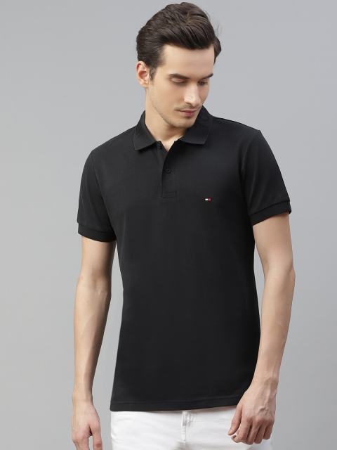 

Tommy Hilfiger Men Black Pure Cotton Solid Polo Collar Slim Fit T-shirt