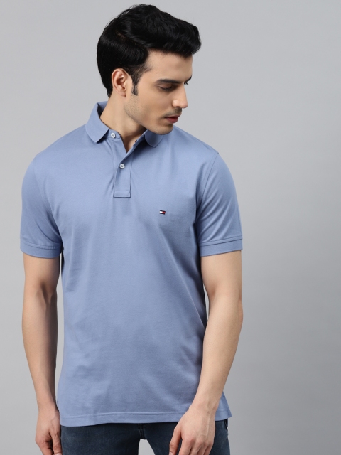 

Tommy Hilfiger Men Blue Pure Cotton Polo Collar Pure Cotton T-shirt