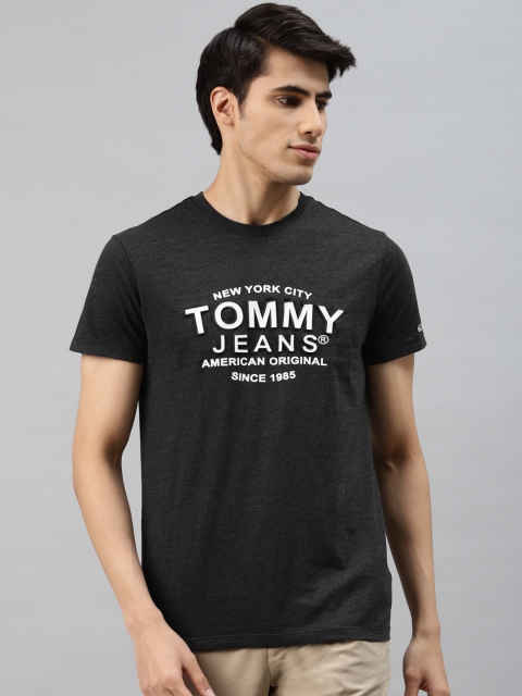 

Tommy Hilfiger Men Black & White Brand Logo Printed Slim Fit T-shirt