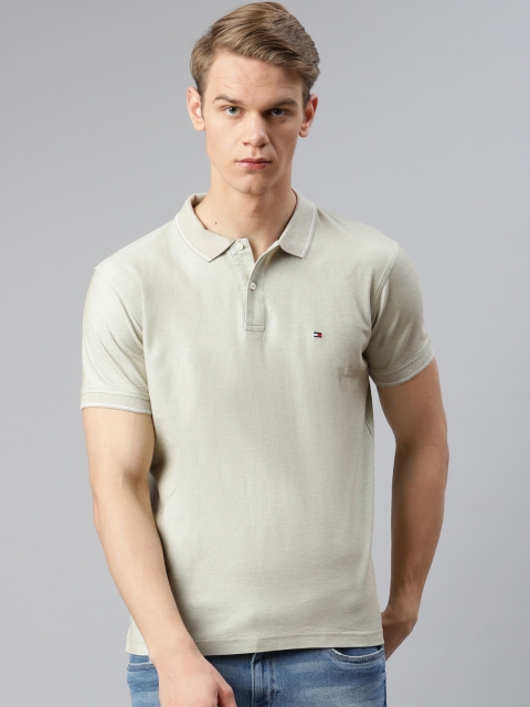 

Tommy Hilfiger Men Beige Pure Cotton Solid Polo Collar T-shirt