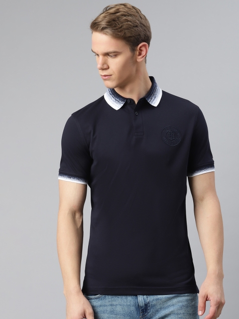 

Tommy Hilfiger Men Navy Blue Pure Cotton Solid Dyed Polo Collar T-shirt