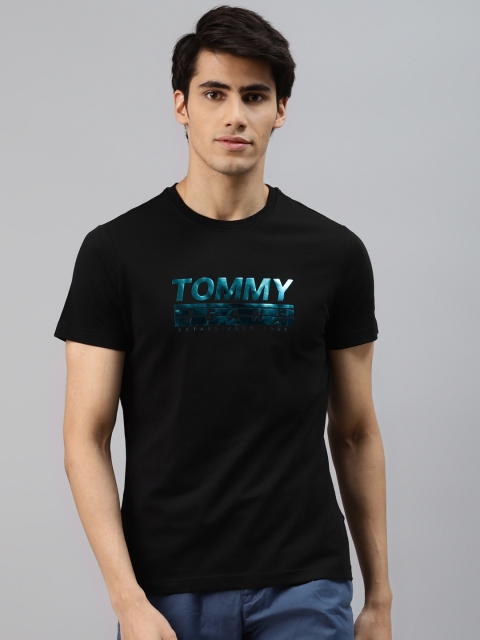 

Tommy Hilfiger Men Black & Blue Brand Logo Printed Slim Fit T-shirt