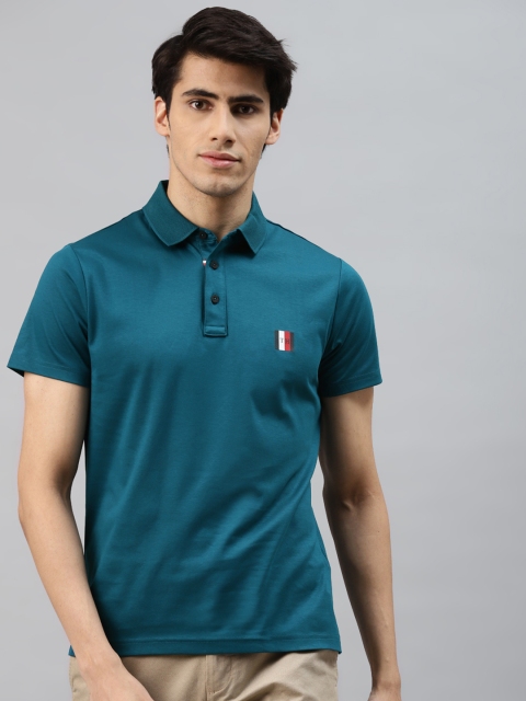 

Tommy Hilfiger Men Teal Blue Polo Collar Slim Fit Cotton T-shirt