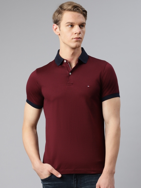 

Tommy Hilfiger Men Maroon Solid Pure Cotton Slim Fit Polo Collar T-shirt