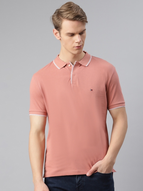 

Tommy Hilfiger Men Pink Solid Pure Cotton Polo Collar Pure Cotton T-shirt