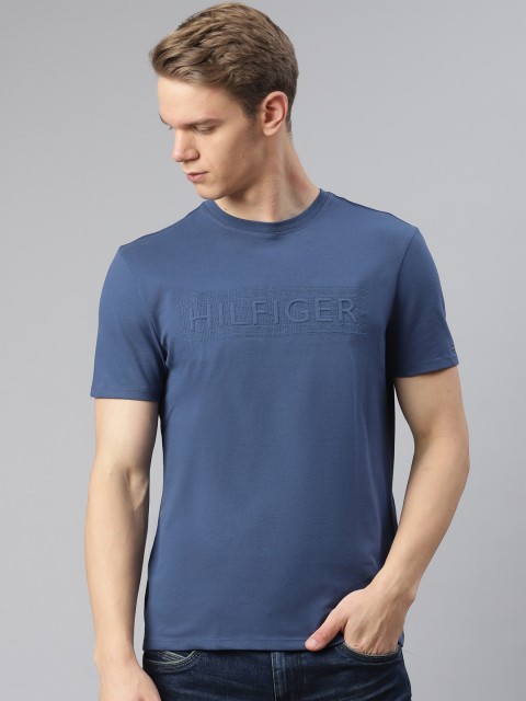 

Tommy Hilfiger Men Navy Blue Embossed Effect Round Neck T-shirt