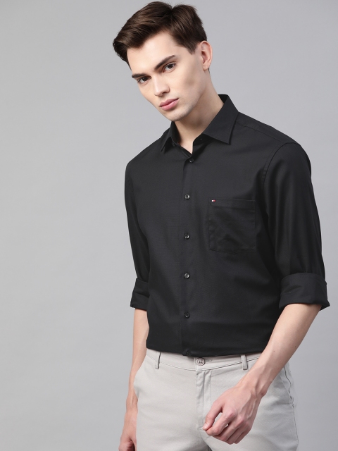 

Tommy Hilfiger Men Black Solid Cotton Casual Shirt