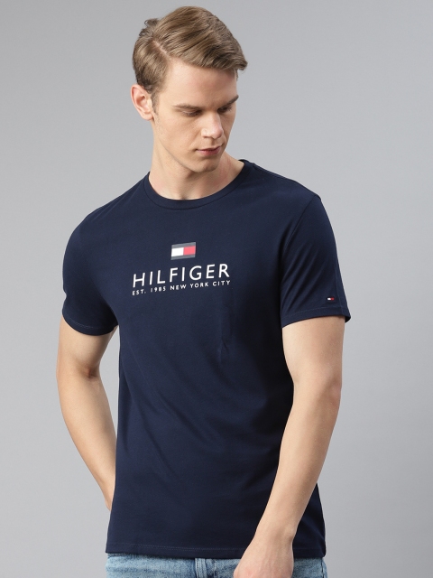 

Tommy Hilfiger Men Navy Pure Cotton Printed Round Neck Pure Cotton T-shirt, Navy blue