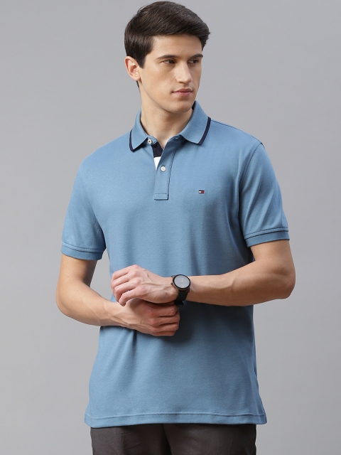 

Tommy Hilfiger Men Blue Pure Cotton Polo Collar Pure Cotton T-shirt