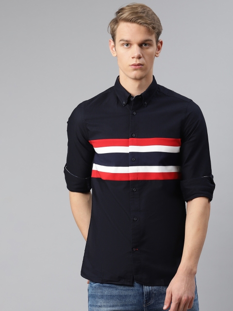 

Tommy Hilfiger Men Navy Blue & Red Slim Fit Pure Cotton Striped Casual Shirt