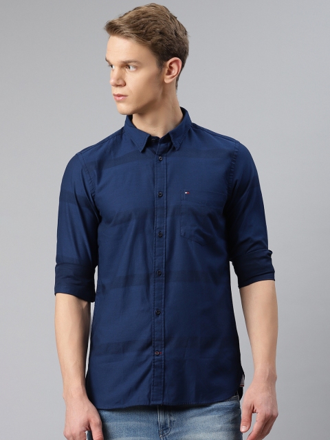 

Tommy Hilfiger Men Navy Blue Slim Fit Pure Cotton Striped Casual Shirt