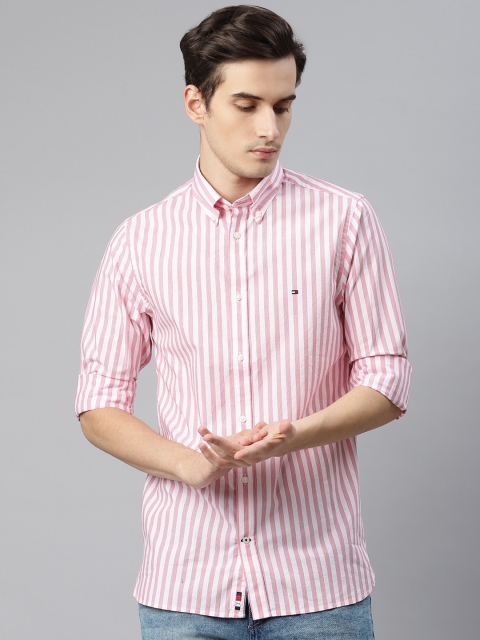 

Tommy Hilfiger Men Pink & White Slim Fit Striped Casual Shirt