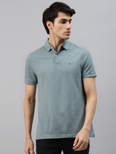 

Tommy Hilfiger Men Grey Pure Cotton Polo Collar Pure Cotton T-shirt