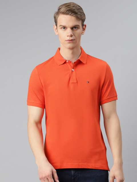 

Tommy Hilfiger Men Orange Solid Pure Cotton Polo Collar T-shirt