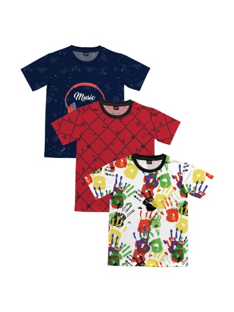 

mezmoda Boys Pack Of 3 Printed Round Neck T-shirt, Navy blue