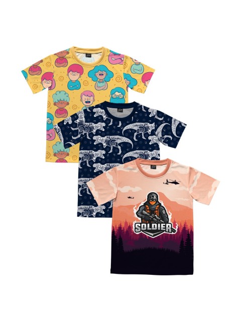 

mezmoda Boys Pack Of 3 Printed Round Neck T-shirt, Yellow