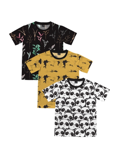 

mezmoda Boys Pack Of 3 Printed Round Neck T-shirt, Black
