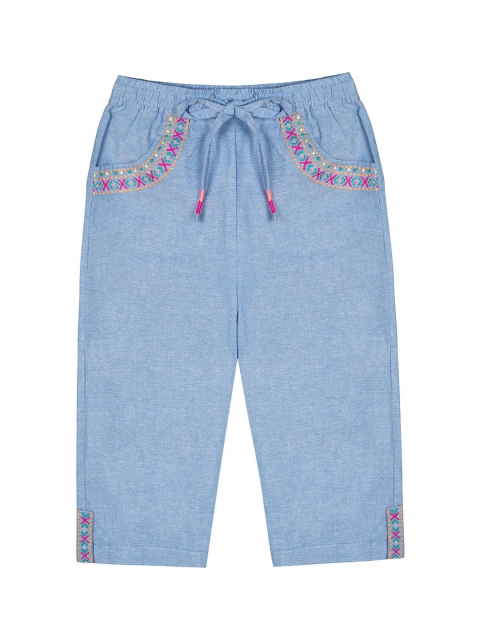 

Budding Bees Girls Blue Solid Chambray Trousers