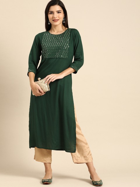 

Rajnandini Women Green Embellished Kurta