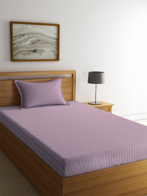 

MAYFAIR HOMES LONDON Lavender Striped 210 TC Cotton 1 Single Bedsheet with 1 Pillow Covers