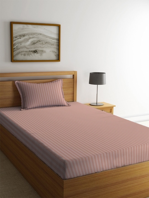 

MAYFAIR HOMES LONDON Brown Striped 210 TC Cotton 1 Single Bedsheet with 1 Pillow Covers