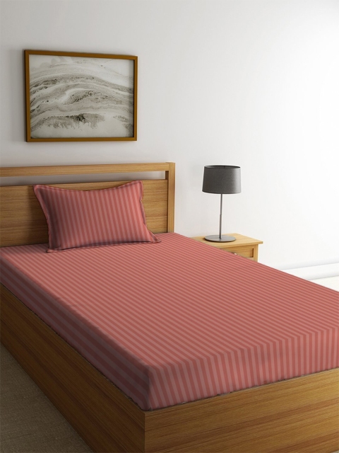 

MAYFAIR HOMES LONDON Unisex Brown Striped Single Bedsheet Set with 1 Pillow Cover