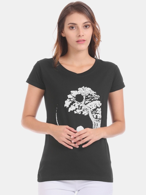 

Cherokee Women Charcoal Printed Round Neck T-shirt