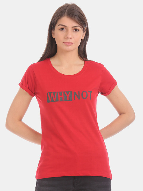 

Cherokee Women Red Pure Cotton Printed Round Neck T-shirt