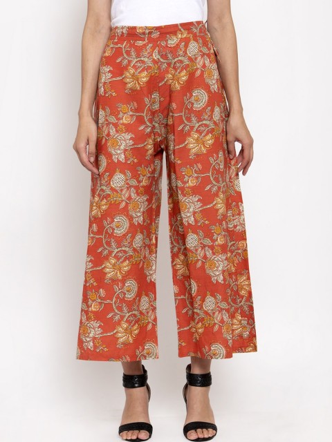 

TAG 7 Women Orange Printed Flared Palazzos