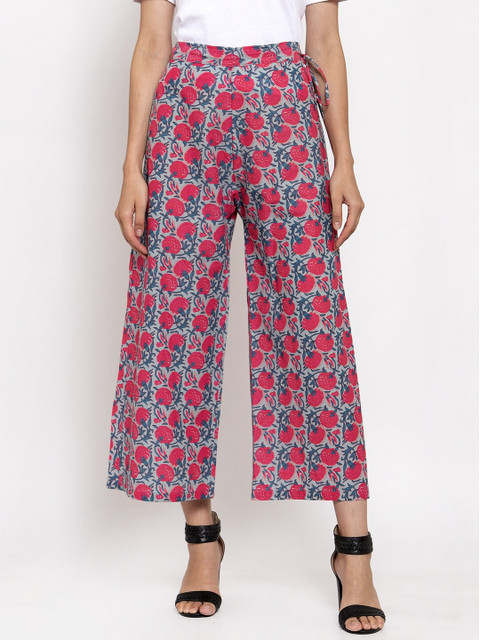 

TAG 7 Women Blue & Pink Printed Flared Palazzos