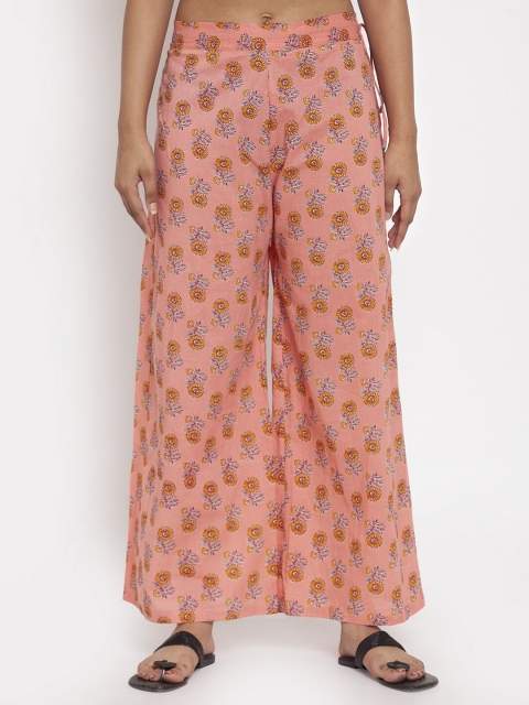 

TAG 7 Women Pink & Yellow Printed Flared Palazzos