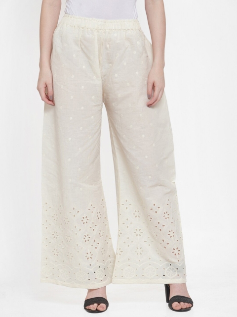 

TAG 7 Women Cream-Coloured Printed Wide Leg Palazzos