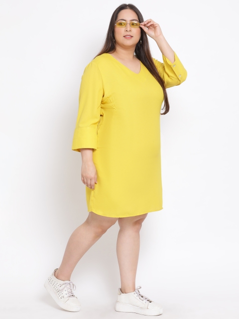 

Oxolloxo Women Plus Size Yellow Solid A-Line Dress