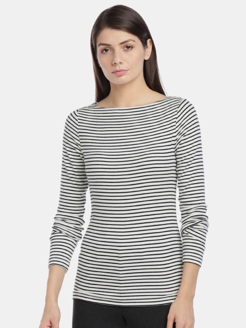 

GAP Women White & Black Modern Stripe Long Sleeve Tee