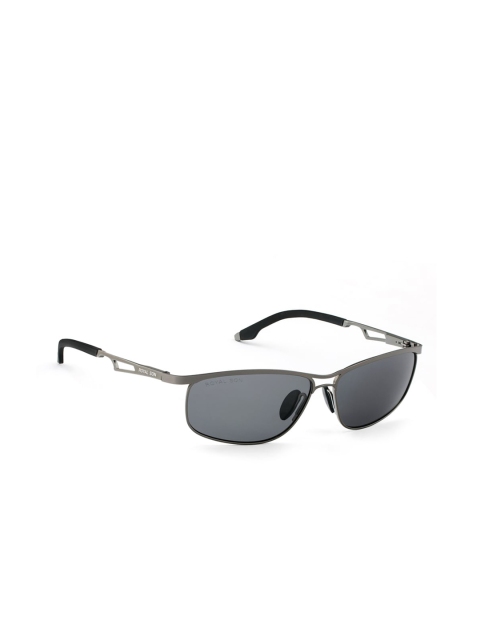 

ROYAL SON Men Black Lens & Gunmetal-Toned Rectangle Sunglasses CHI00109-C2