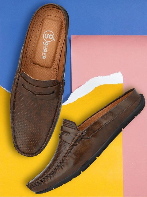 

Guava Men Brown Textured Synthetic Leather Mules