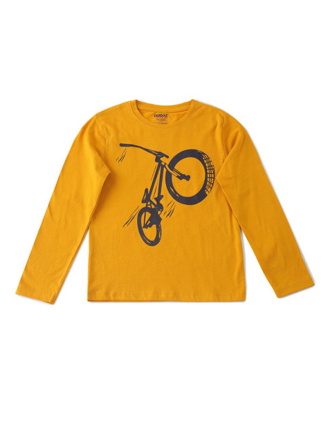 

AUDAZ Boys Mustard Yellow Pure Cotton Printed Round Neck Pure Cotton T-shirt