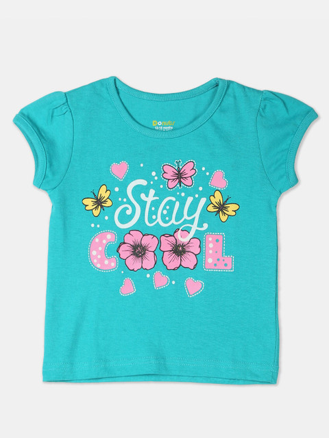 

Donuts Girls Turquoise Blue Printed Round Neck T-shirt