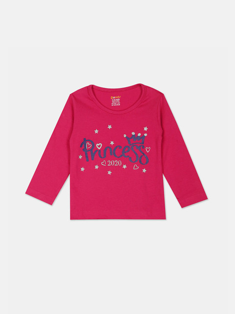 

Donuts Girls Fuchsia Printed Round Neck Pure Cotton T-shirt