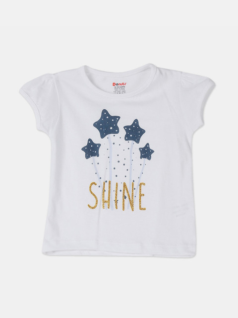 

Donuts Girls White Pure Cotton Printed Round Neck T-shirt