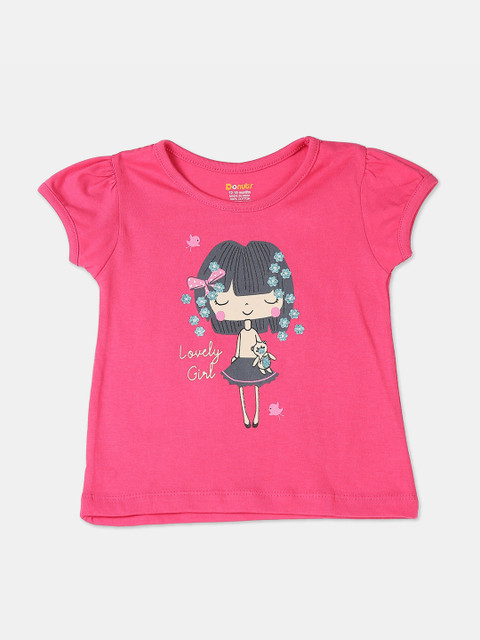 

Donuts Girls Pink Pure Cotton Printed Round Neck T-shirt