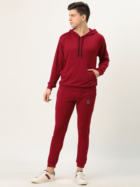 

Sports52 wear Men Maroon Solid Hooded Tracksuit
