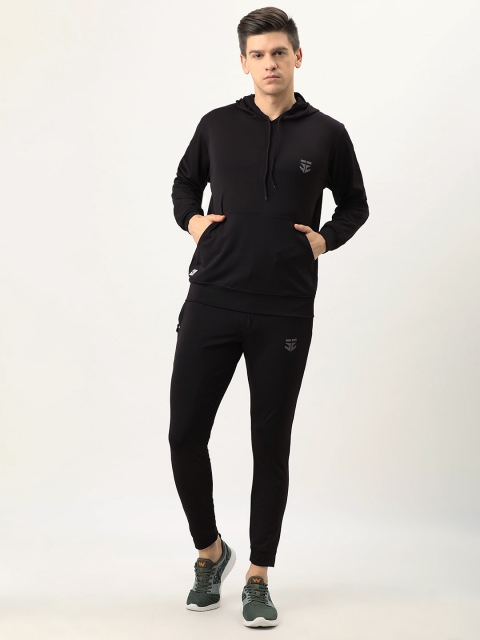 

Sports52 wear Men Black Solid Hooded Tracksuit