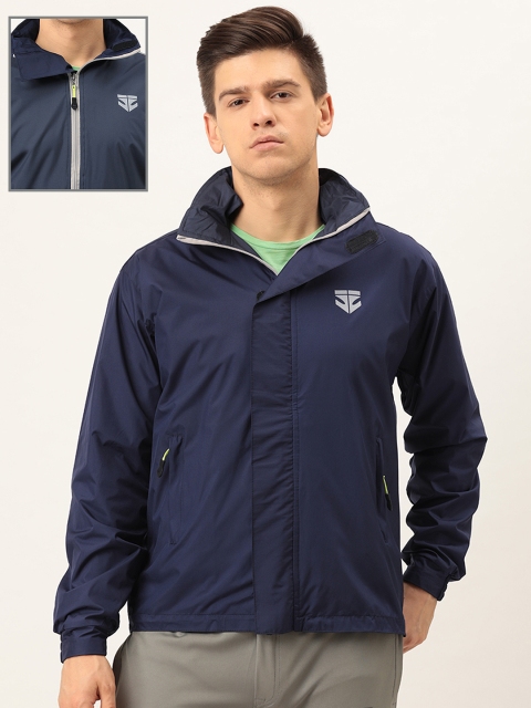 

Sports52 wear Men Navy Blue Reversible Solid Hooded Rain Jacket