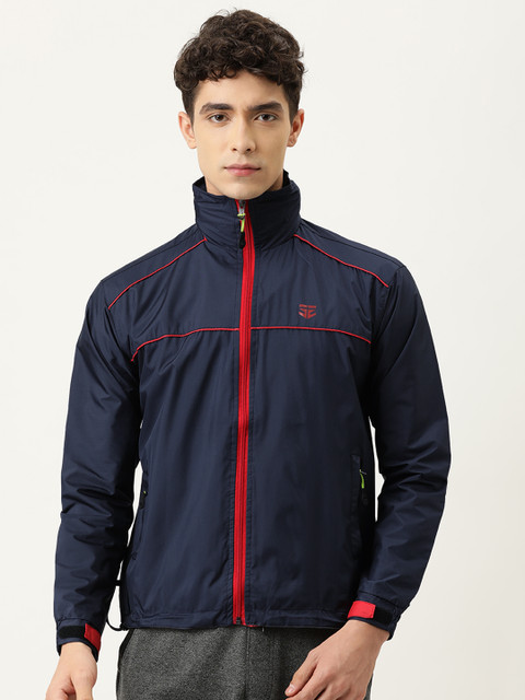 

Sports52 wear Men Navy Blue Solid Foldable Hood Rain Jacket