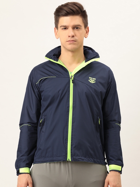 

Sports52 wear Men Navy Blue Solid Hooded Rain Jacket